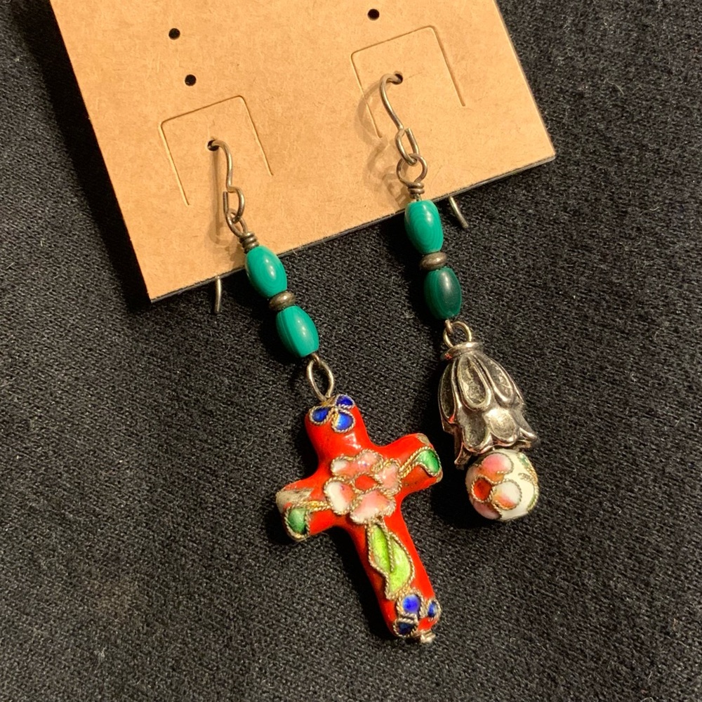 Asymmetrical cloisonné earrings. New with tags.